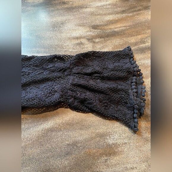 GNW Blouse Women’s Medium Black Lace Overlay Bell Sleeves Whimsigoth Fairy Witch - Picture 4 of 7